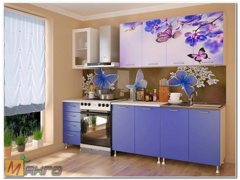 прямая кухня бабочки с фотопечатью в Махачкале