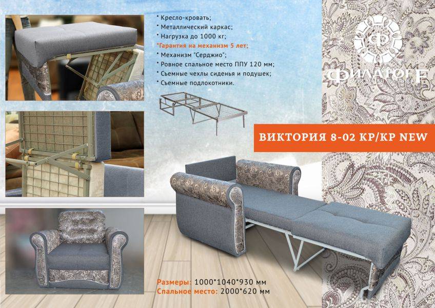 кресло-кровать на металлокаркасе виктория 8-02 в Махачкале
