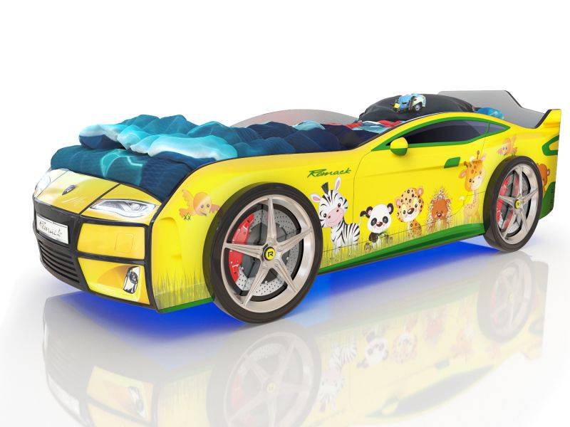 кровать-машинка romack kiddy желтая - зверята в Махачкале