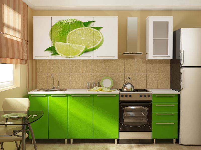 прямая кухня с фотопечатью лайм в Махачкале