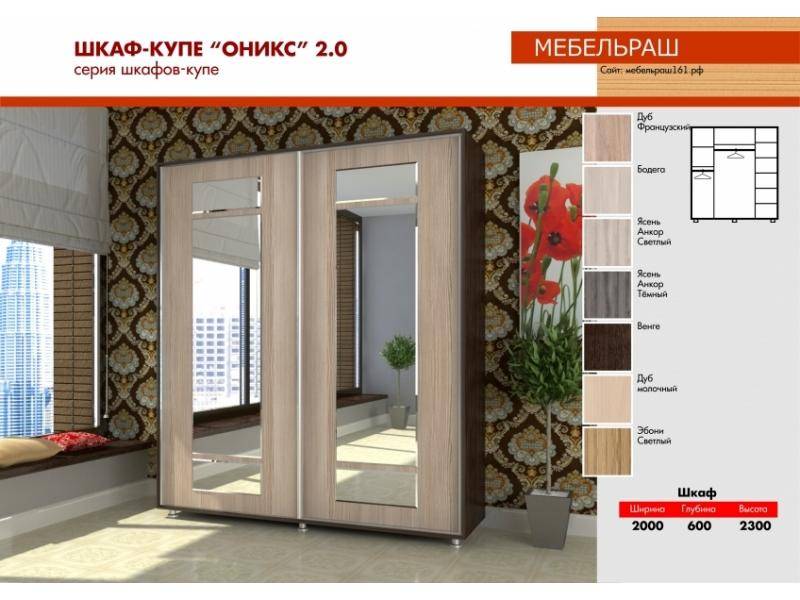 шкаф-купе прямой с зеркалами оникс 2.0 в Махачкале