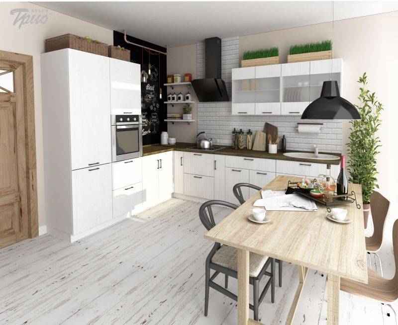 светлая угловая кухня chalet rustic в Махачкале