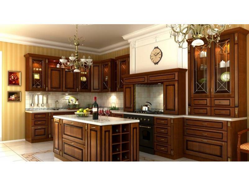 угловая кухня с островком классика в Махачкале