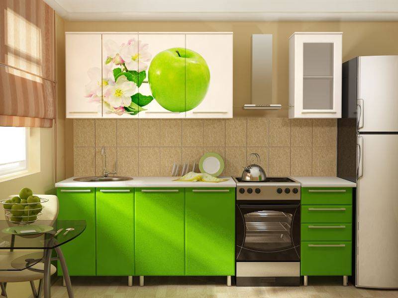прямая кухня с фотопечатью яблоко в Махачкале