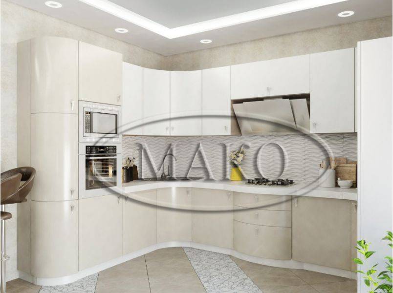 светлая кухня с гнутыми фасадами в Махачкале