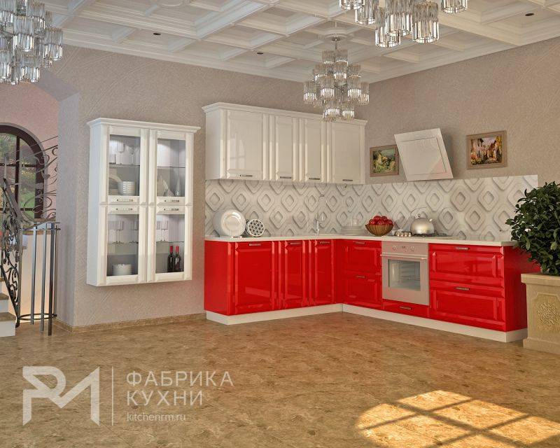 глянцевая угловая кухня белый-красный в Махачкале