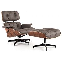 кресло eames style lounge chair кожа коричневое в Махачкале