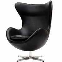 кресло с подлокотниками arne jacobsen style egg chair черное в Махачкале