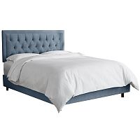 кровать двуспальная 180х200 голубая с каретной стяжкой alix steel blue в Махачкале